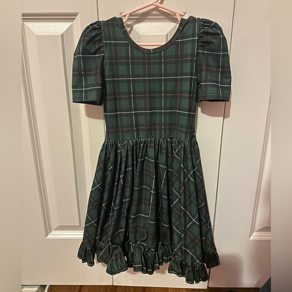 Elegant Green Checkered Kids Dress